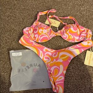 Aurelle Pink and Orange Swirl Bikini Set